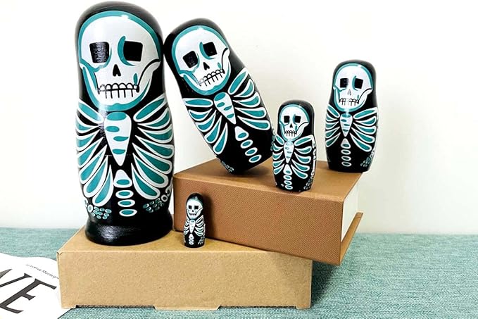 Skull Nesting Dolls - Cute Animal Matryoshka Doll Handmade Wooden Dolls for Children Christmas Birthday Decoration Halloween Wishing Gift