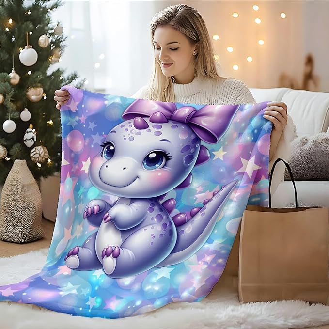 Dinosaur Blanket Kids Blankets for Girls 1-3 Gift for Daughter Granddaughter, Cozy 40 x 30 Inches Flannel Toddler Throws for Chair Sofa Decor