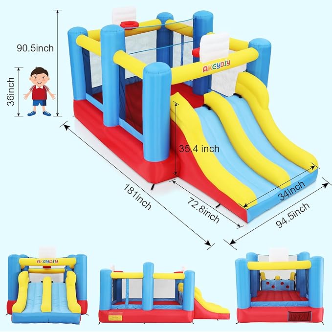 Big Bounce House for Kids 8-12 Girls/Boys Gifts, 15ft Ball Game Inflatables Bouncy House with Double Slide 3-12 Bouncy Castle with Blower, Jump House with Slide, Double Basketball Hoop