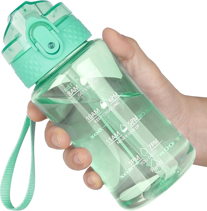 OLDLEY 12oz Kids Water Bottle for school Girls Boys, Motivational Water Bottles With Silicone Straw, Leak-Proof Tritan BPA-Free, Reusable water bottles for kids, Glow Green