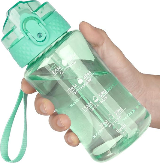 OLDLEY 12oz Kids Water Bottle for school Girls Boys, Motivational Water Bottles With Silicone Straw, Leak-Proof Tritan BPA-Free, Reusable water bottles for kids, Glow Green