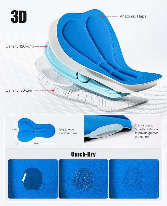 Niksa Men's Performance Cycling Shorts with 3D Pad, Road and Mountain Breathable Quick-Dry with 3 Pockets Bike Shorts