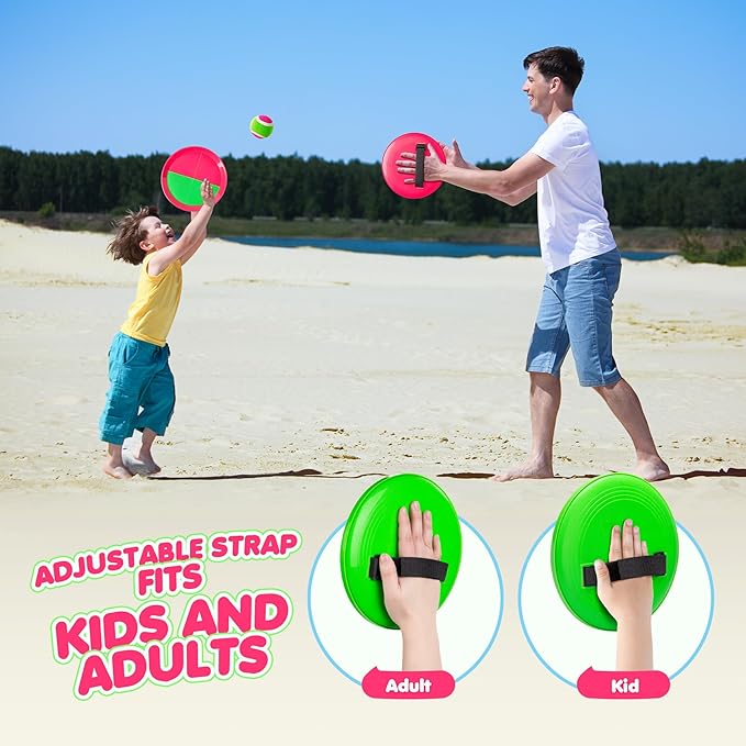 Toss and Catch Ball Set for Toddlers Kids Adults - 4 Pack - Beach Toys Pool Toys Outdoor Yard Games for Family- Sturdy & Water-Resistant - Classic Gift for Boys Girls 3 4 5 6 7 8 9 10 11 12+ Years Old