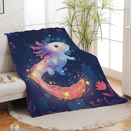 Cute Axolotl Blanket Cartoon Axolotl Throw Blanket Gifts for Women Girls Men Boys Kids Adults Super Soft Cozy Plush Fluffy Fuzzy Fleece Blanket Decor 60''X80''