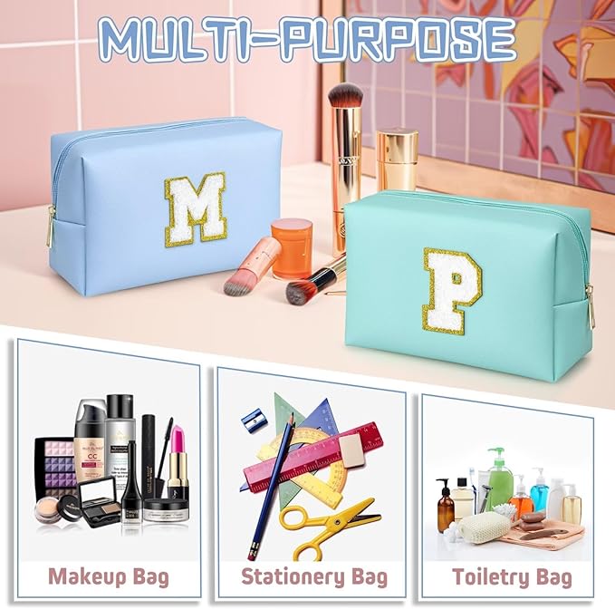 TOPEAST Gifts for Friends Female Mom, Cute Makeup Bag Small Pink Cosmetic Bag Travel Toiletry Bag, Personalized Birthday Gift for Women Girl, Preppy Travel Stuff for Girls (Sky Blue C)