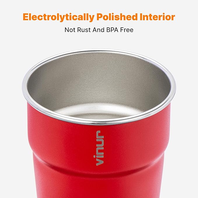 VINUR Kids Stainless Steel Cups-8 oz Stackable Tumbler Metal Drinking Glasses for Travel, Camping, Outdoors, 4 Pack (Royal Blue-Canyon Red-Black-Purple Pink)