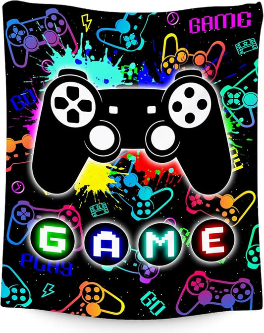 UNIKITTY Kids Blankets for Boys, Gaming Blanket Gifts for Men Adults, 30"x40" Game Accessories Gift Ideal for Teens, Flannel Fuzzy Throw Gamer Room Decor for Couch Office
