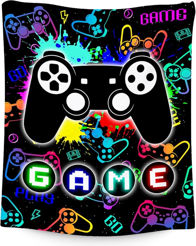 UNIKITTY Kids Blankets for Boys, Gaming Blanket Gifts for Men Adults, 50"x60" Game Accessories Gift Ideal for Teens, Flannel Fuzzy Throw Gamer Room Decor for Couch Office Bed