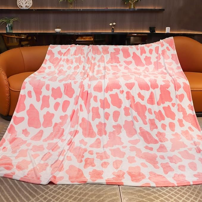 Pink Queen Fleece Blanket 90"x90" - Large Fuzzy Cow Print Bedding for Couch, Bedroom Decor - Lightweight Soft Throw Gifts for Women & Teen Girls