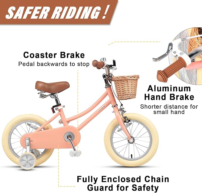 Petimini Girls Bike with Basket for 2-12 Years Old Kids, 12 14 16 18 20 Inch Bicycle with Bell Training Wheels Basket, Multiple Colors