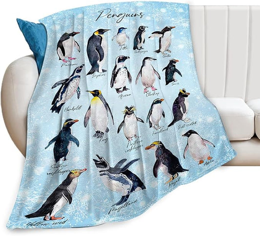 Penguin Blanket Cute Penguins Throw Blankets for Girls Boys Animal Plush Cozy Flannel Fleece Ultra Soft Fuzzy Snowflakes Party Blanket for Bed Couch Sofa 80"X60"