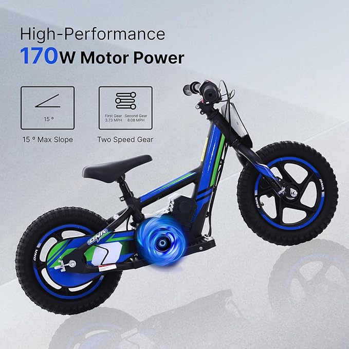 Electric Dirt Bike for Kids 3-6, 170W Racing Experience Lightweight Motorcycle, New Aluminum Frame with 2 Power Modes, 24V Detachable Battery, 12 Inch Knobby Tires