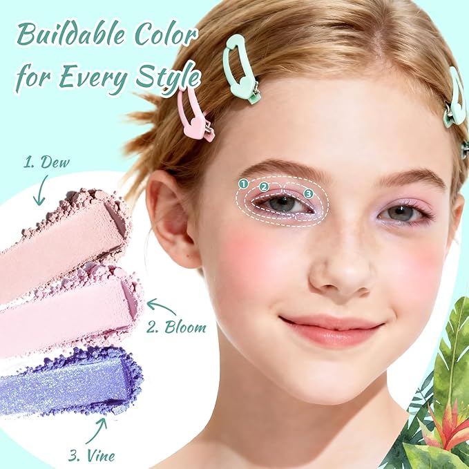 Color Nymph Girls Eye & Cheek Makeup Palette - Eyeshadow & Blush & Highlighter Palette for Teens Girls Tweens, Beginner-Friendly, Gentle Makeup Kits for Starter, Makeup Gift for Christmas (Mint Green)
