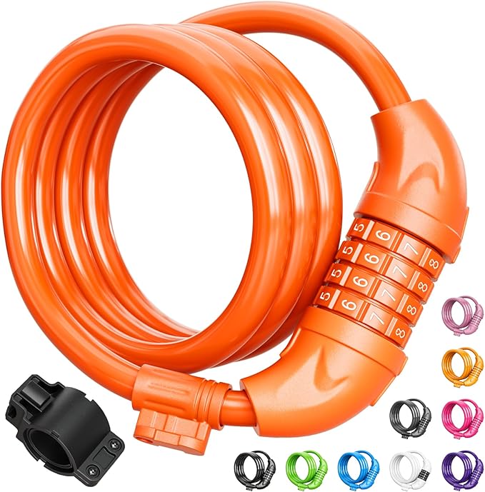 Titanker Bike Lock, Bicycle Lock 4 Feet Cable Lock 1/2 Inch Resettable Bike Lock Combination with Mounting Bracket, Bike Accessories for Bicycle, Electric Scooter, Motorcycle