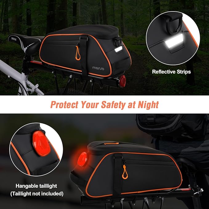 MOSISO Bike Rack Bag, 8L Waterproof Bicycle Rear Rack Trunk Bags with Orange Pull Tabs, Bike Rear Seat Bag Bicycle Storage Saddle Luggage Bags with Shoulder Strap for Road Mountain Cycling, Black