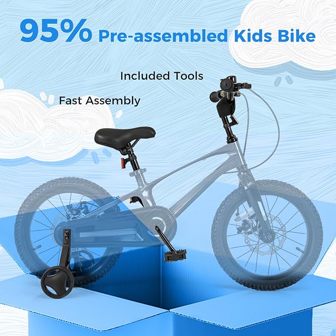 BABY JOY Kids Bike, 16" Magnesium Sporty Bicycle with Dual Disc Brakes, Removable Training Wheels, Body Suspension, Adjustable Handlebar & Saddle, Girls Boys Bike