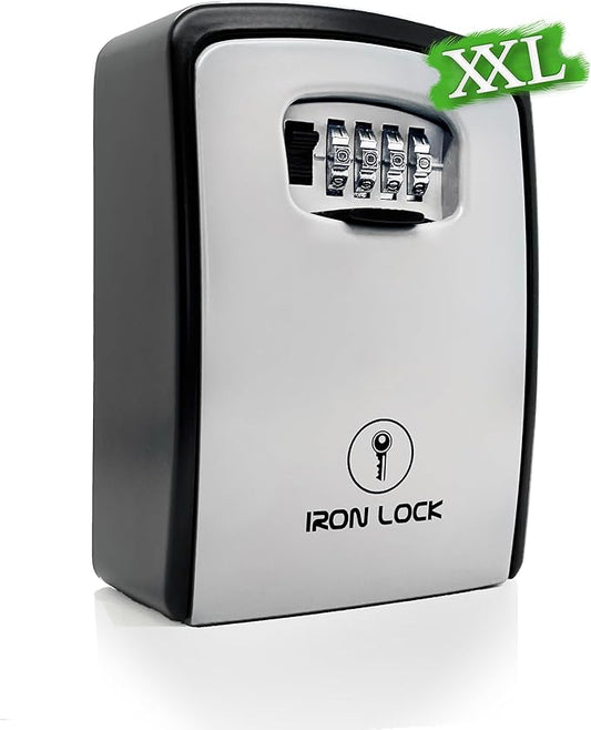 Iron Lock® XXL Wall Mount Key Lock Box for Keys 4 Digit Combination with Resettable Code with A B Switch Extra Large lockbox Indoor Outdoor Waterproof Big Key Lock Box House Spare Keys (XXL, Grey)