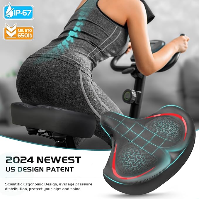 2024 New Noseless Bike Seat Cushion for Men & Women - Extra Padding & Comfort Wide Bicycle Seat, Oversized Comfortable Saddle for Peloton Bikes, Exercise Bikes, Electric Bikes, Cruiser Bikes