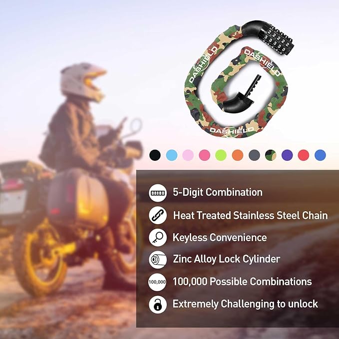Bike Chain Lock Security 5 Digit Resettable Combination, 51.2 inches Heavy Duty Anti Theft Lock Chain for Bicycle, Motocycle, Scooter, Gate, Fence (Camo, 4.2ft)