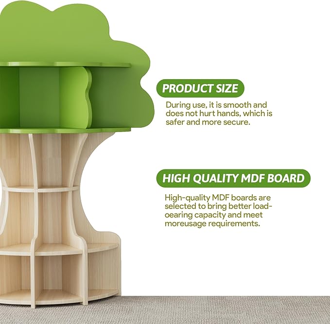 5-Tier Tree Kids Bookshelf, Toddler Montessori Shelf Book Rack, Toy and Book Storage for Kids, Wooden Children's Bookcase, Toy Storage Organizer for Preschool, Kid Room, Playroom, Nursery-002