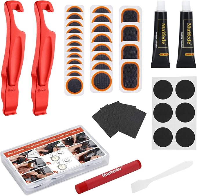 30PCS Bike Inner Tire Patch Repair Kit - with 24 Vulcanizing Patches, 2 Super Bike Tire Levers, 6 Glueless Patches and Portable Storage Box - for Bicycle, BMX, Motorcycle, and Inflatable Rubber.
