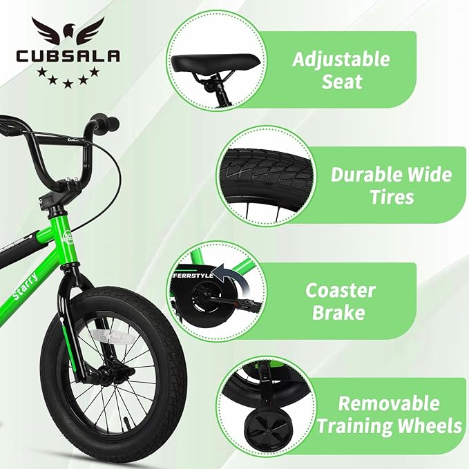 12 14 16 18 Inch Kids Bike BMX Style Bicycle with Training Wheels Coaster Brake for 2-10 Years Old Toddlers Boys Girls Multiple Colors