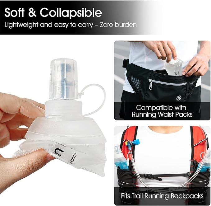 GYGYL Soft Flask, TPU Collapsible Soft Water Bottle for Hydration Pack, Running Vest, Leak-Proof Folding Water Bottle for Hiking Cycling Climbing Jogging-500ml White