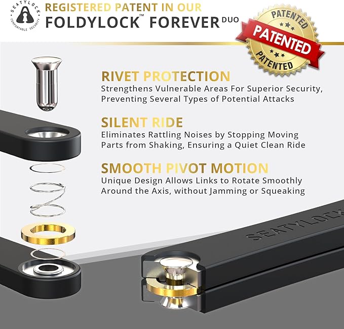 Seatylock FoldyLock Forever Folding Bike Lock Set - Patented 2 Matching Bicycle Locks with 6 Identical Keys - 18/18 Heavy Duty Anti Theft Secure Guard with Keys & Case Mount - 35.4"
