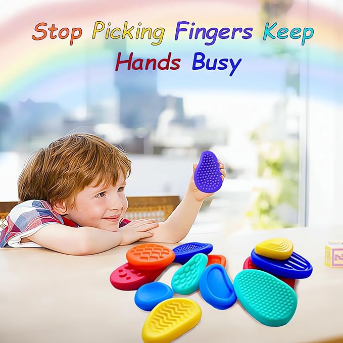 Sensory Stone Fidget Toys for Autism - 6 Pack Textured Soft Worry Stones, Stress Anxiety Relief Sensory Toys for Kids & Adults, Calming Classroom Prizes, Office Coworker Gifts