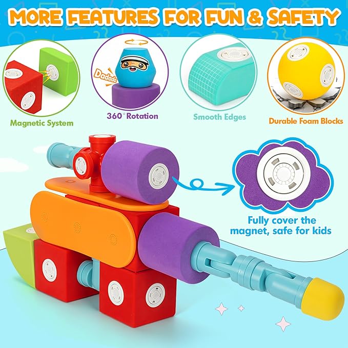 35 PCS Magnetic Foam Blocks for Kids, Large Magnetic Building Blocks for Toddlers 3+, Kids Bath Toys and Preschool STEM Educational Toys, Birthday for Boys & Girls 3 4 5 6+ Years Old