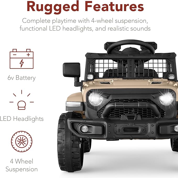 Best Choice Products 6V Kids Ride On Toy, Mini Truck, Electric Play Car w/Parent Remote Control, 4-Wheel Suspension, LED Lights, 2 Speeds, Functional Horn, 3.1MPH Max Speed - Sand