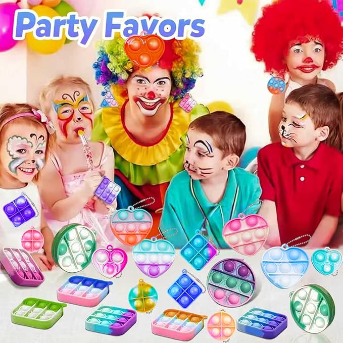 108 PCS Pop Fidget Keychain It Mini Fidget Toys Bulk Party Favors for Kids 4-8,8-12 Year Boys Girls Push Pops Bulk Toys Its Small Prizes for Kids Classroom Birthday Party Favors Bubble Poppers