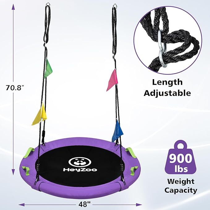 48 inch Tree Swing, Larger Saucer Flying Swing for Whole Family, 900lbs Weight Capacity, with Adjustable Hanging Straps, for Outdoor Playground, Purple