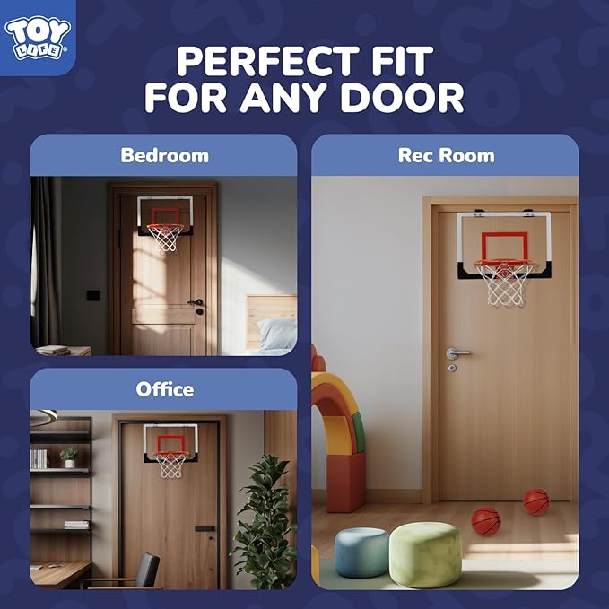 TOY Life Basketball Hoop Indoor for Kids Over The Door Office Basketballhoop for Teens and Adults Mini Hoops Door Room Goal with 4 Balls
