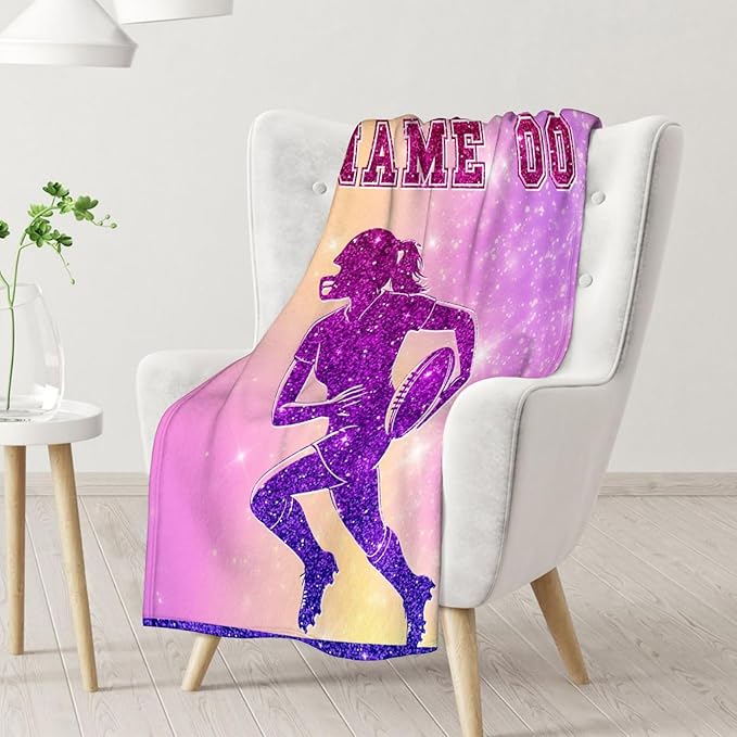 Custom Football Blanket Gifts for Girls- 30x40 Inches Sport Throw Blanket for Babies Kids- Personalized Pink Soft Fuzzy Nap Blankets for Couch Sofa Bed