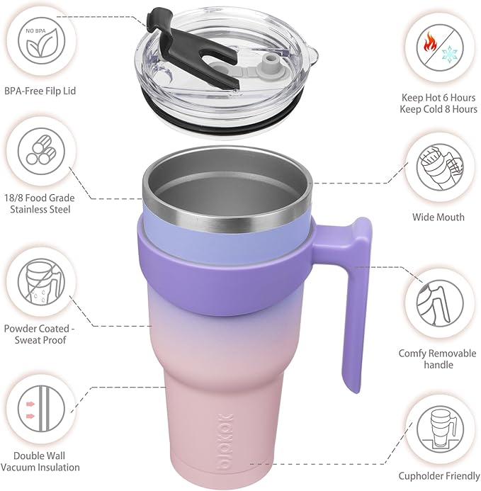 BJPKPK 40 oz Tumbler With Handle And Straw Lid Stainless Steel Travel Mugs Insulated Tumbler Cups,Pastel Sunset