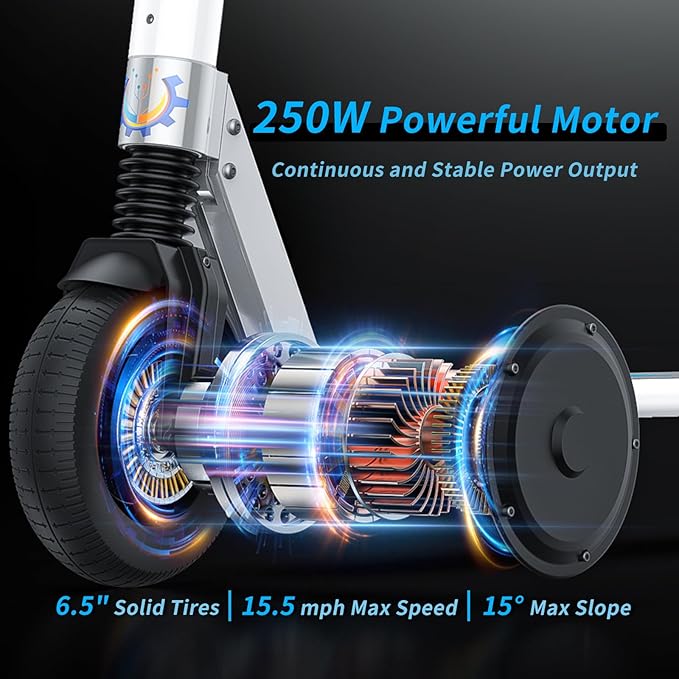 Caroma Electric Scooter for Kids Ages 6-14, 250W/180W/150W Motor & 15 Mph, 85 Mins Ride Time, Adjustable Height & Speed, LED Display, Kids Electric Scooter, Best Gifts for Boys & Girls