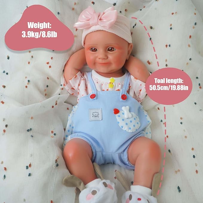 18.5 in Full Silicone Reborn Baby Dolls, 1:1 Lifelike Newborn Dolls Non Vinyl Realistic Reborn Toddler Dolls Boy Washable Sleeping Doll
