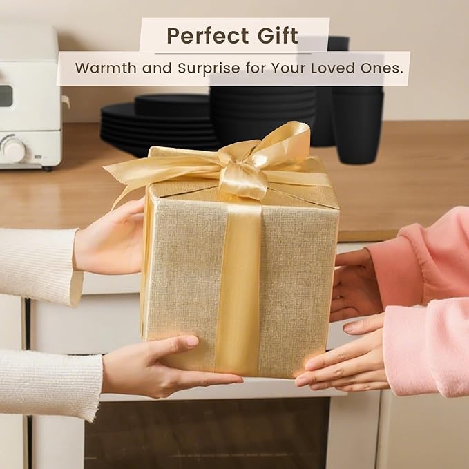 Homienly 24-Piece Wheat Straw Dinnerware Sets,Service for 6 - Cups, Plates and Bowls Sets,Reusable Dishwasher and Microwave Safe Melamine Dinnerware Set for Home,Camping,RVs - Black