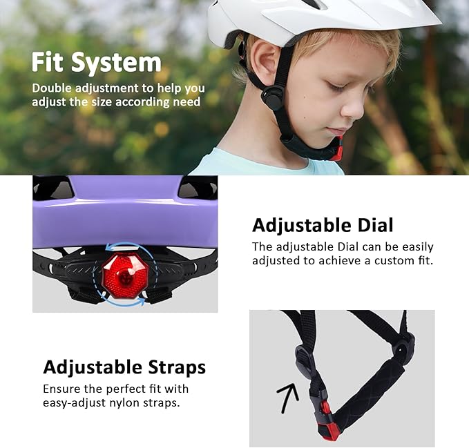 Kids Bike Helmet, Youth Toddler Boys Girls Helmets, 2 Size Adjustable for Ages 2-3-5-8-14 Years, Child Helmet with Visor and LED Light, Lightweight Multi-Sport Bicycle Scooter Cycling Helmets