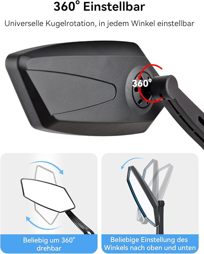 Bike Mirror Handlebar Mount 360° Adjustable, Wide Rear View Mirror Bicycle Mirrors for Handlebars with Scratch Resistant Glass, Bike Rear View Mirror for Scooter, Motorcycle, Bike Accessory Left