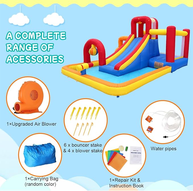 Bounce House with Slide and Obstacle Course for Kids 3-8 - Bounce, Climb, Slide, Boxing Ball, Small Climb&Slide for Indoor Outdoor Kids Party, Optional Water Slide & Pool for Summer Fun