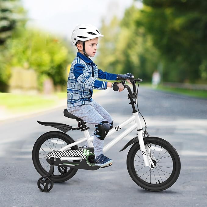 COSTWAY Kids Bike, 12 14 16 18 Inch Toddler Bike for Boys & Girls Aged 3-8 Years Old, Kids Bicycle w/Removable Training Wheels, Handbrake & Coaster Brake, Basket, Bell