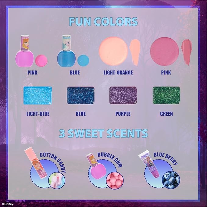 Disney Frozen Train Case Beauty Set, Kids Makeup Kit for Girls, Real Washable Makeup Set, Play Makeup, Party Favor, Birthday, Ages 3 4 5 6 7 8 9 10 11 12 by Townley Girl