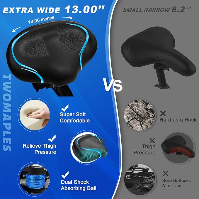Noseless Bike Seat Cushion for Men & Women - Extra Padding & Comfort Wide Bicycle Seat, Oversized Comfortable Saddle for Peloton Bikes, Exercise Bikes, Electric Bikes, Cruiser Bikes