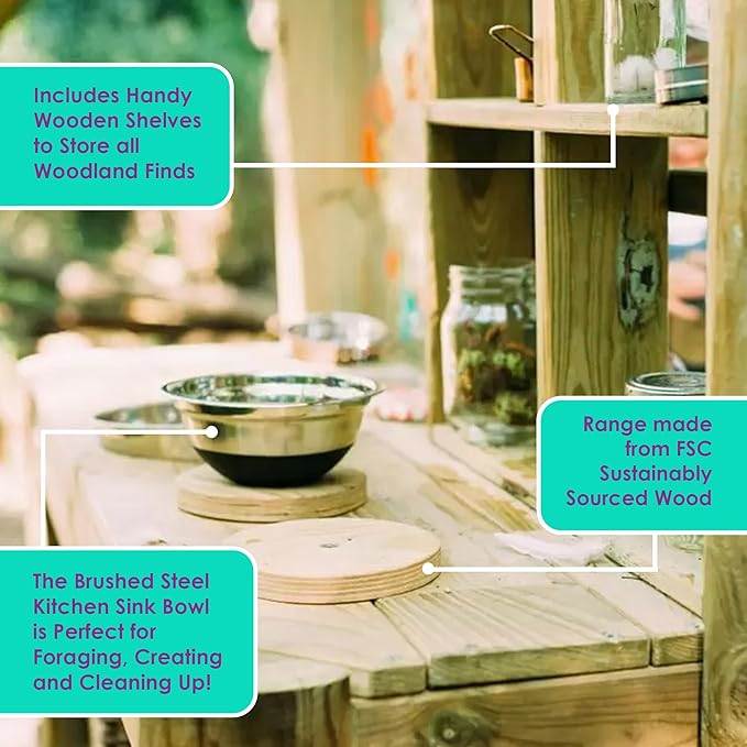 Plum® Discovery Mud Pie Kitchen for Kids Outdoor Toys - Play Toy Kitchen with Accessories, Wooden Kids Playset, with Built-in Gardening Planter and Painting Easel for Kid Age 3+