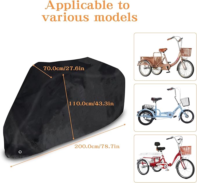Klmnop Adult Tricycle Cover, Waterproof Electric Tricycle Cover for Outdoor Storage Dustproof Windproof Trike Cover(Black)