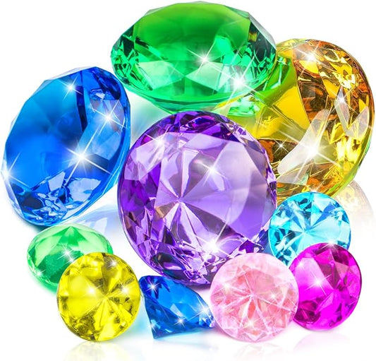 10pcs Extra Large Diving Gems for Pool for Kids,4pcs 60mm Oversized Diamonds and 6pcs 30mm Acrylic Gems Pirate Treasures,Swimming Pool Toys Favors and Sensory Bin Filler