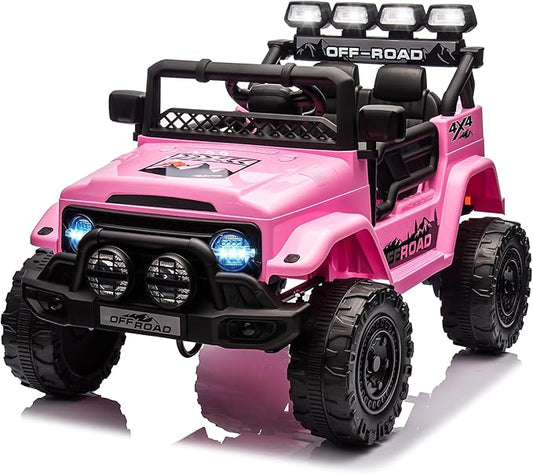 Ride On Truck Car 12V, Electric Vehicle w/Remote Control, 3 Speeds, LED Lights, Music, Spring Suspension, Ride on Car for Kids