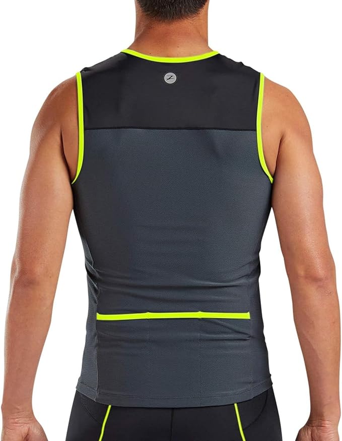 Zoot Men’s Core Tri Tank, Performance Triathlon Race Tank Top, UPF 50+ Fabric, Rear Pockets, Mesh Panels, & Cam Lock Zipper